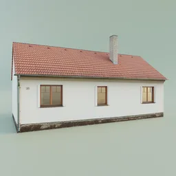 "Lowpoly European village family house 3D model for Blender 3D featuring a tiled roof and chimney. Created by Szekely Bertalan and rendered with atmospheric volumetric lighting. Exterior only and untextured, suitable for a variety of projects and styles."