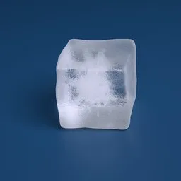 "Ice cube 3D model for Blender 3D - Realistic and detailed portrayal of an ice block on a blue surface. Built to scale in centimeters and requires no third-party plugins."