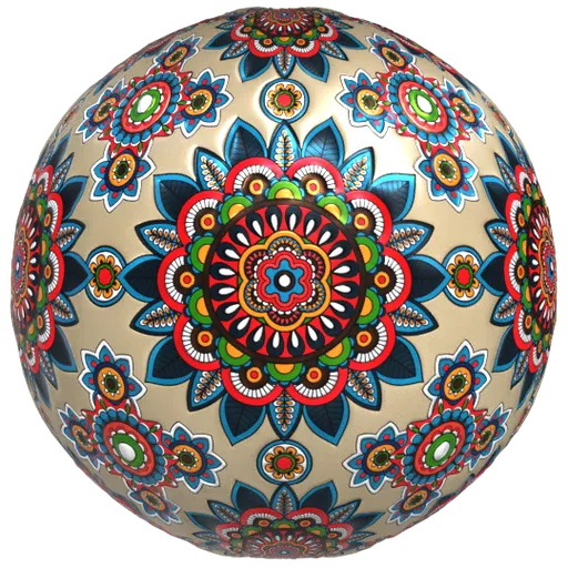 Highly detailed seamless Mandala 14 ceramic tile PBR material for 3D rendering with customizable texture properties.