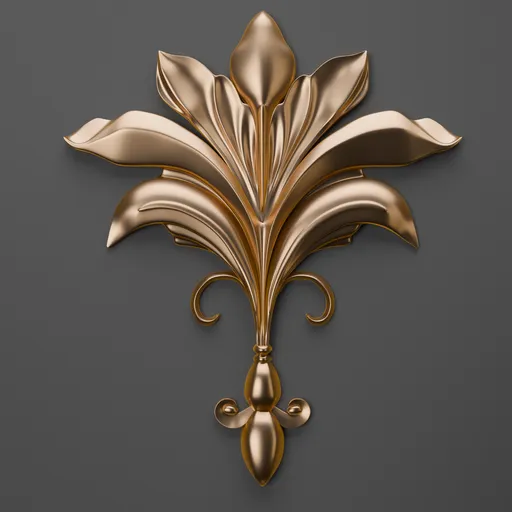 Ornate golden 3D fleur-de-lis ornament model for classic Blender 3D designs, showcasing intricate detailing to enhance project quality.