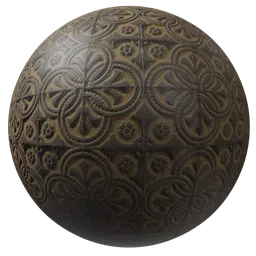 High-detail PBR ornamental tile texture for 3D modeling in Blender and other software, featuring intricate patterns.