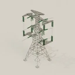Detailed 3D model of an electrical transmission tower for Blender, showcasing intricate lattice structure.