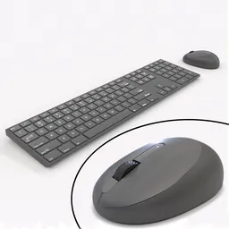 3D model of a sleek wireless keyboard and mouse set, designed for use with Blender 3D.