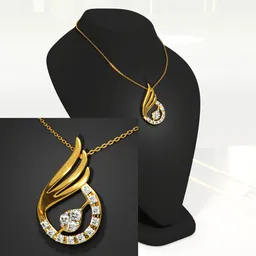 Detailed 3D rendering of a gold pendant with diamonds on a mannequin, ideal for Blender 3D artists.