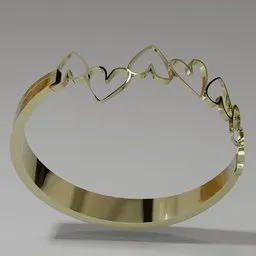 Detailed golden fantasy ring with intricate heart shapes and reflective surface, designed for Blender 3D artists.