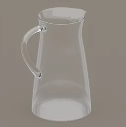 Realistic 3D-rendered glass water pitcher designed for Blender, showcasing detailed reflections and a sleek handle.