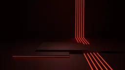 3D rendered scene of a dark studio with striking red neon lights for product showcasing.