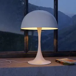 "Get inspired by the iconic design of the Panthella Table Lamp in 3D, created by Verner Panton and modeled in Blender 3D. Made of Carrara marble, this lamp emits a bright glow, perfect for any enchanting space. Bring the magic of a quiet nightfall into your 3D designs with this stunning, official product image."