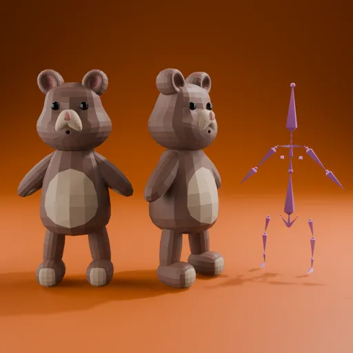 "3D rigged low poly bear models suitable for animation and game development in Blender, simplified design."