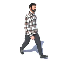 Detailed 3D male model wearing checkered jacket with walking animation, compatible with Blender.
