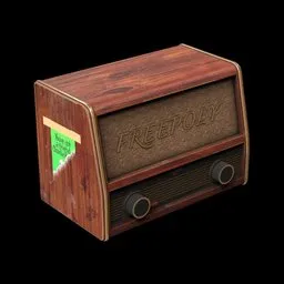 "Get your creative frequencies going with this stunning Blender 3D model of a vintage radio from the 'Radio-Freepoly.org' series. Featuring a green sticker and a half-wooden Pinocchio design, this artwork is perfect for indie album covers, propaganda logos, and more. Experience the road to freedom with every render, courtesy of BlenderKit."