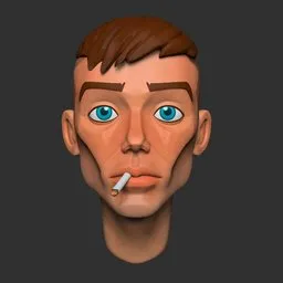 Detailed high-poly 3D bust with realistic facial features and a cigarette, created for Blender rendering.