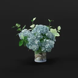 Blue Hydrangea Bouquet in Glass Vase