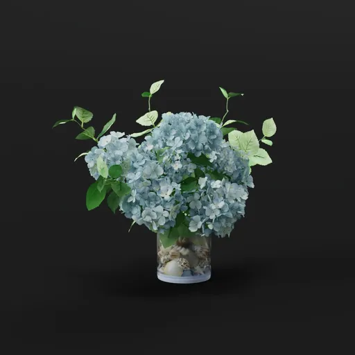Blue Hydrangea Bouquet in Glass Vase