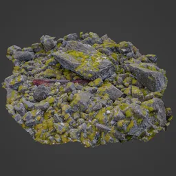 Detailed 3D moss-covered rocks model, ideal for Blender environmental design, with photorealistic textures and natural look.