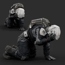 Astronaut Sit Injured Pose Dark Suit