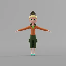 Stylized Young Girl Character Rigged