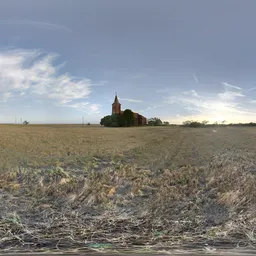 Dry Grass Building Sunset Bluesky