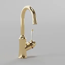 Golden kitchen faucet 3D model with realistic textures for Blender rendering.