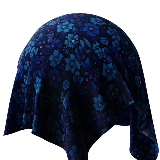 High-quality PBR Blue Floral Flannel fabric texture for Blender 3D, ideal for realistic clothing, bedding, and interior design.
