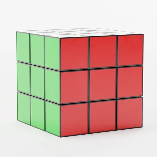 Realistic Blender 3D model of a worn Rubik's Cube with visible wear and tear details.