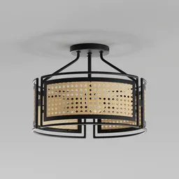 Rattan Semi-Flush Ceiling Light