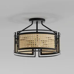 Rattan Semi-Flush Ceiling Light
