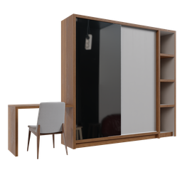 "Machine category 3D model of a closet with a table, suitable for Blender 3D software. Versatile asset for interior scenes featuring a mirror and chair. Created by Francesco Furini."