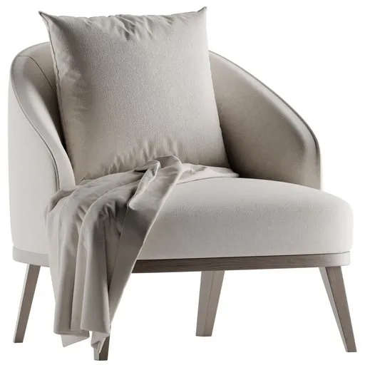 Beige 3D-rendered armchair with cushion and throw for Blender visualization.