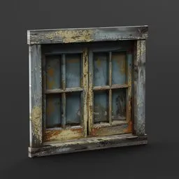 Detailed 3D model of an aged, peeling paint window, optimized for Blender rendering, suitable for architectural visualization.