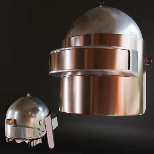 3D render of a low poly vintage military helmet with high-quality metal textures, ideal for war game design in Blender.