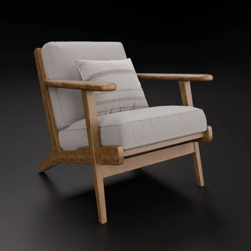 Realistic 3D model of a modern fabric armchair, compatible with Blender for interior design renders.
