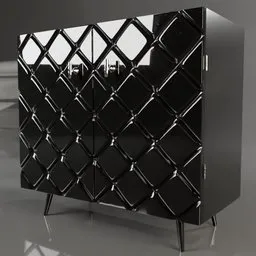 "Modern Makeover Cabinet in black lacquer finish with metal handles and hinges. A 3D model for Blender 3D, perfect for glamour and vintage styled interiors."