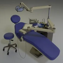 "Compact Dental Set 3D Model for Blender 3D - Featuring 1980's design, Arafed chair, blue cushion and stool, CAD CAM CAE, symmetrical facial, and intricate details."