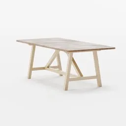 Realistic 3D model of a light wooden dining table with detailed textures and unwrapped UVs, optimized for Blender renders.