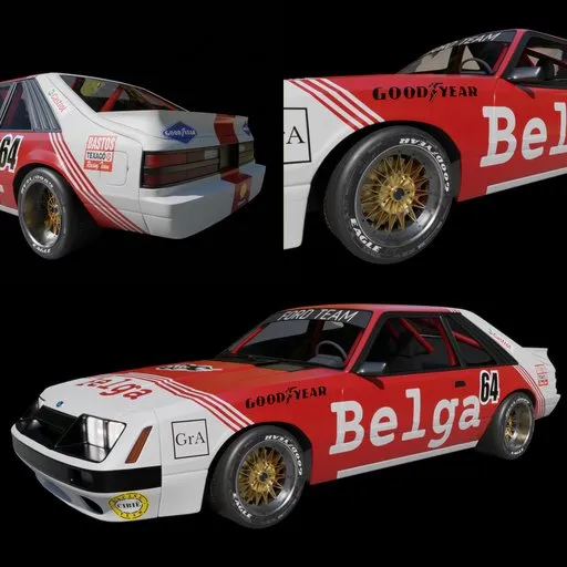 Highly detailed 1983 GT race car 3D model with unwrapped parts, Substance Painter textures, suitable for Blender projects.