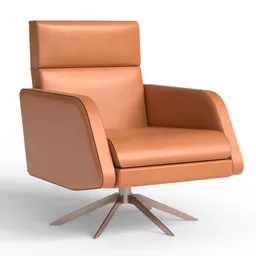 "A sleek and modern brown leather armchair with a metal base, perfect for any stylish interior. This low-detail 3D model titled 'Zoe' was created in Blender 3D and features crisp, clean lines and a tilt for added comfort."