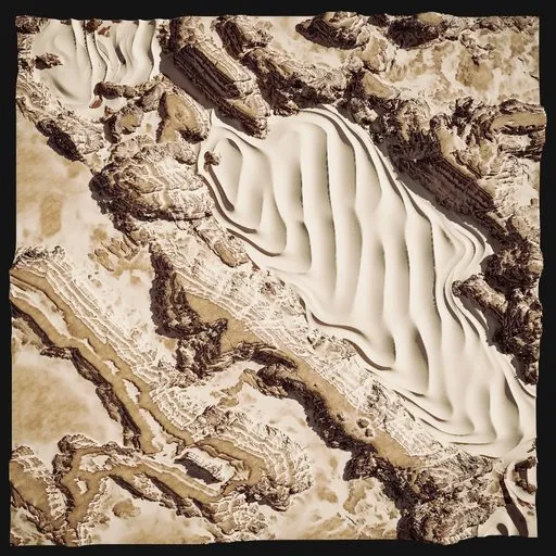 Procedurally generated 4K desert terrain with realistic sand and rock textures, suitable for Blender 3D projects.