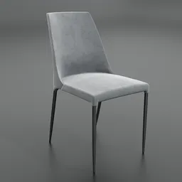"Gray velvet chair with adjustable color variation, perfect for Blender 3D modeling. This stunning 3D render features a tall thin frame, black legs, and a textured base. Get this elegant and versatile chair for your next project, inspired by Billelis and designed with retopology techniques."