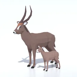 Low Poly Waterbuck and Calf