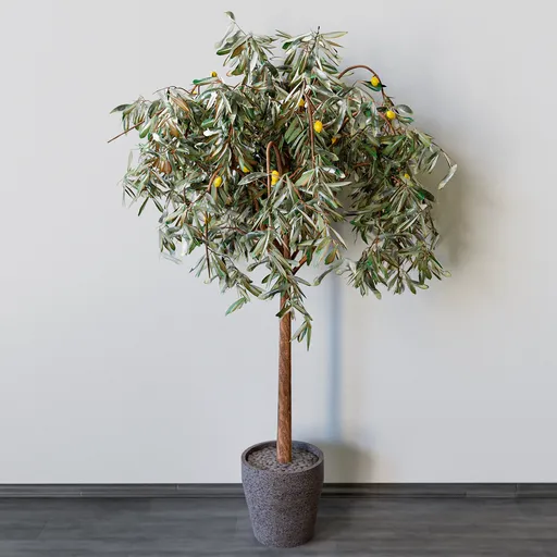 Realistic 3D lemon tree model with textured leaves and ripe fruit for Blender, perfect for interior design visualization.