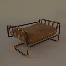 Detailed leather 1980s-style bench with gold accents, 3D model designed for Blender rendering.