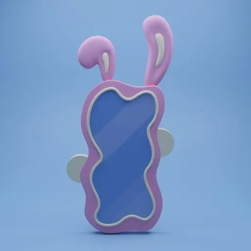 Whimsical stylized bunny-shaped mirror 3D model, ideal for children's room decor, designed in Blender.