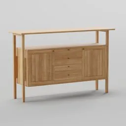 High-quality wooden 3D model of a cabinet with shelves and drawers for Blender rendering.