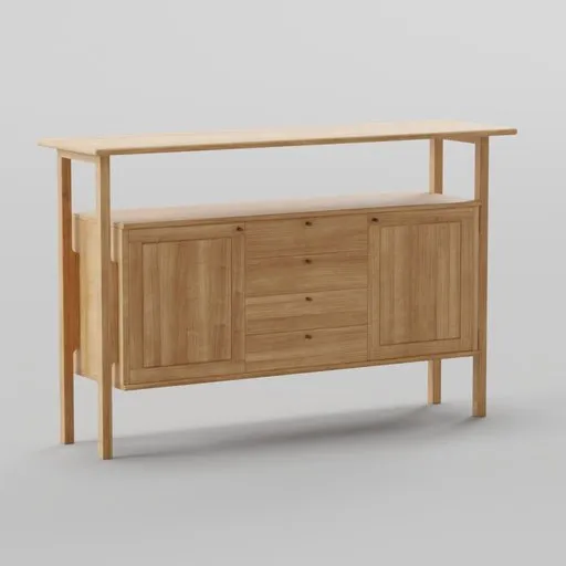High-quality wooden 3D model of a cabinet with shelves and drawers for Blender rendering.