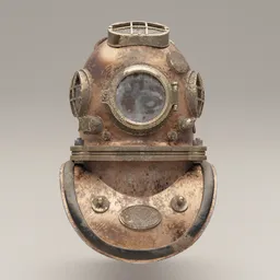 Vintage diving helmet 3D model with detailed textures, suitable for Blender rendering and animation.