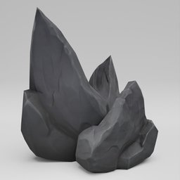 "Stylized and highly-detailed Blender 3D model of dark rocks with rough textures and a handpainted finish. Perfect for adding a touch of natural beauty to your environment elements in game design or computer game art. Inspired by Isamu Noguchi, this charcoal-colored mountain scene features triangle-shaped shards and mountain plants."