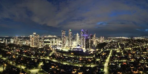 Night City Building Lights Aerial