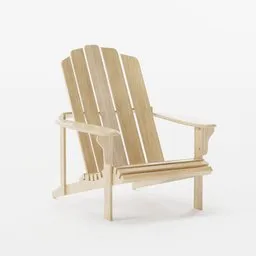 High-quality 3D rendered Adirondack-style wooden chair, Blender compatible, perfect for outdoor scene visualization.