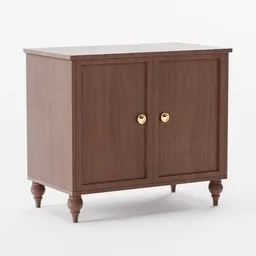 Detailed 3D Blender model of a brownish-gray wooden cabinet with metal handles and ornate legs.